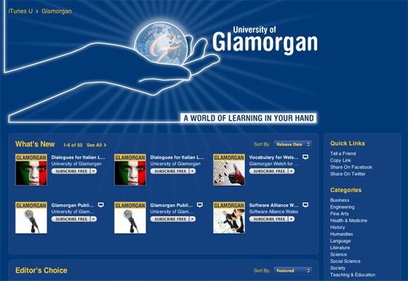 Glamorgan's iTunes U provider page