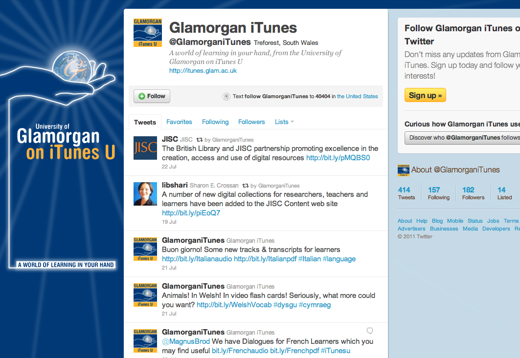 University of Glamorgan's iTunes U Twitter page