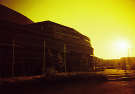 Photo of the Wales Millennium Centre, taken at sunset