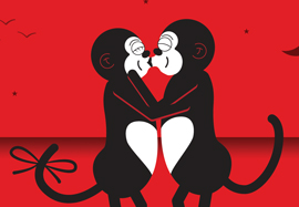An illustration of two monkeys kissing